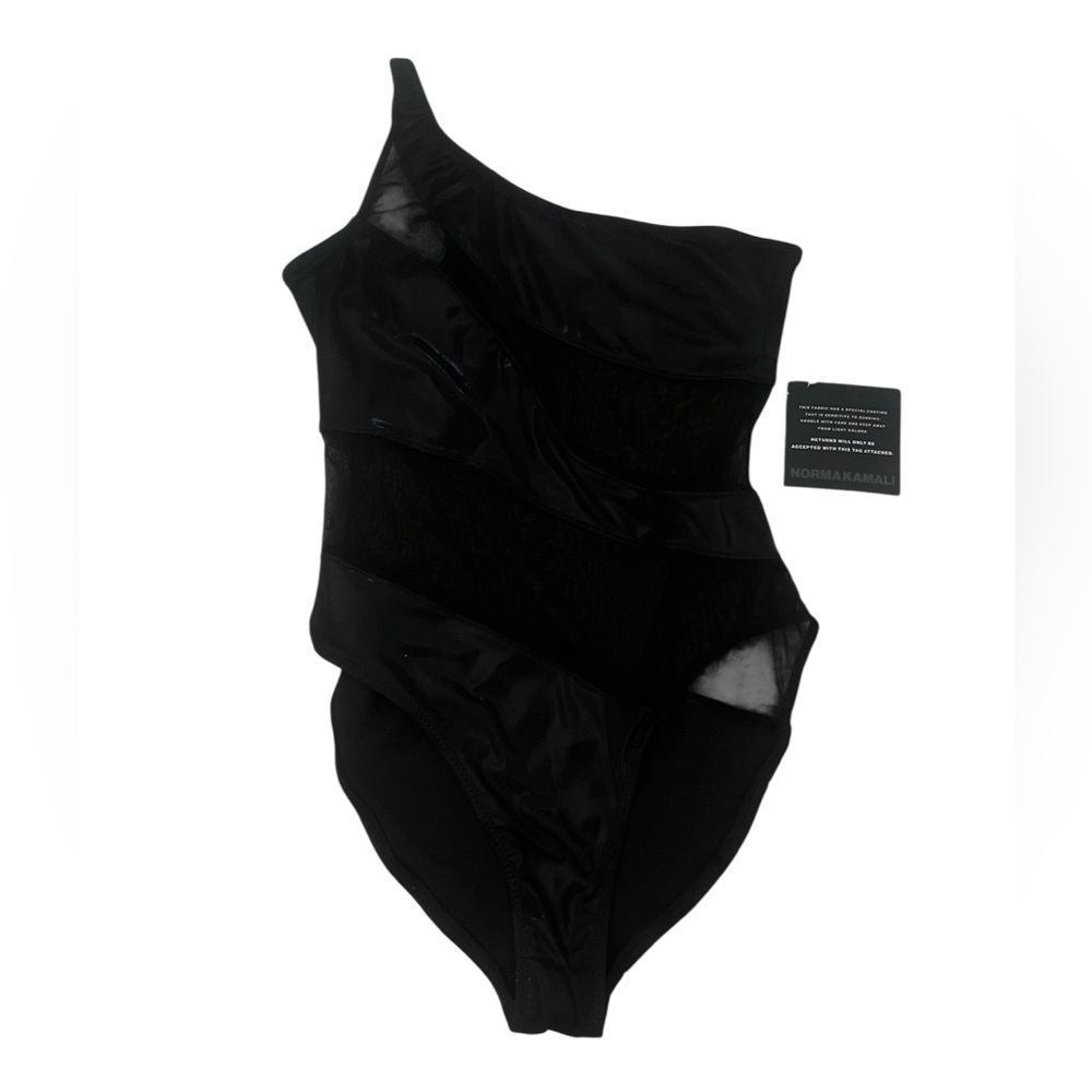 NWT Norma Kamali Women’s Black and Sheer One Piece Bathing Suit Sz Large